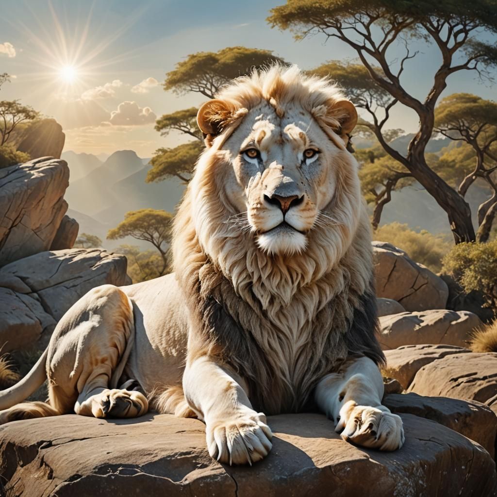 White Lion Resting: A Heavenly Matte Painting