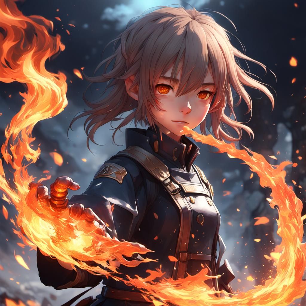 Anime Style Character Playing with Fire