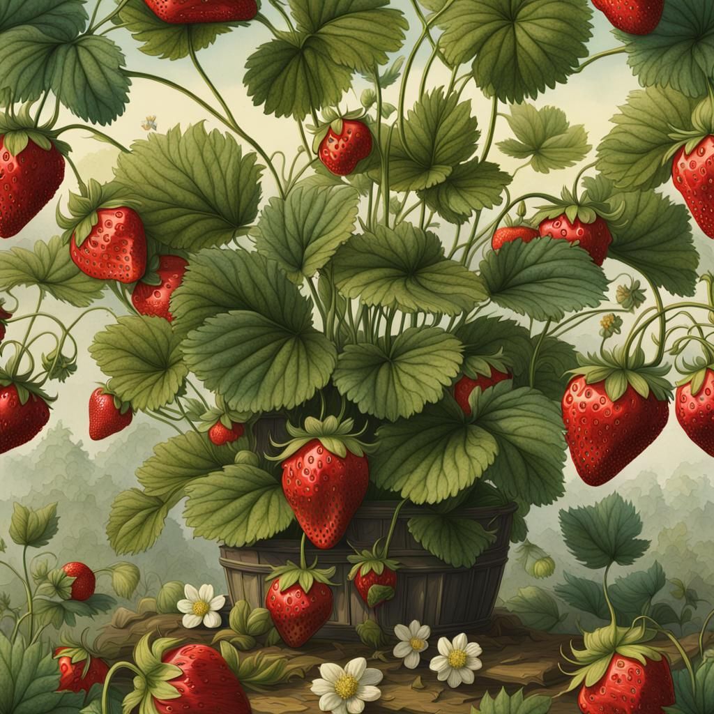 Antique Botanical Print: Strawberry Plant Illustration