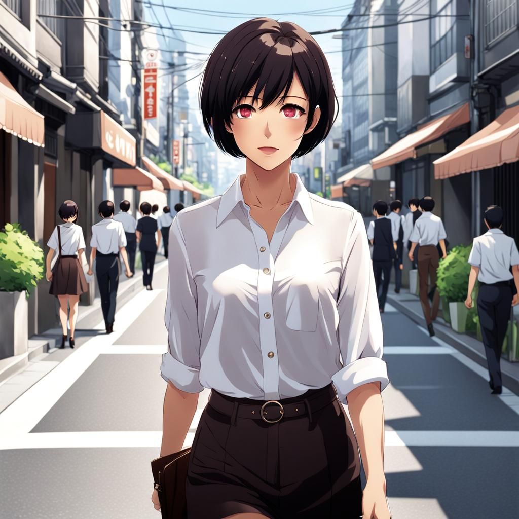 Anime Style Woman Walking to Work