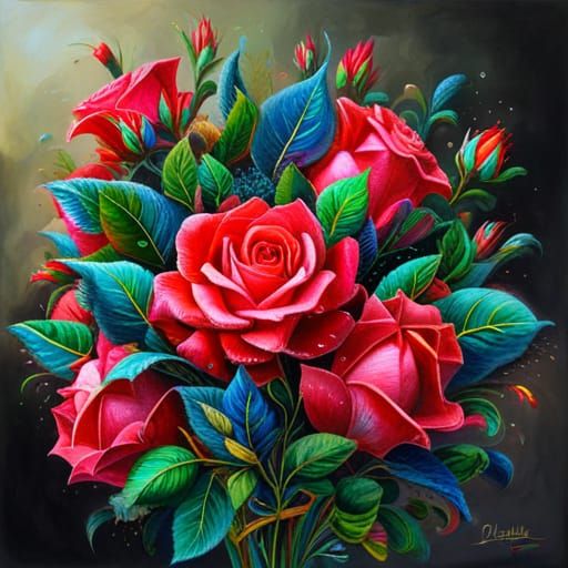 Baroque Ruby Roses with Diamond and Pearl Details