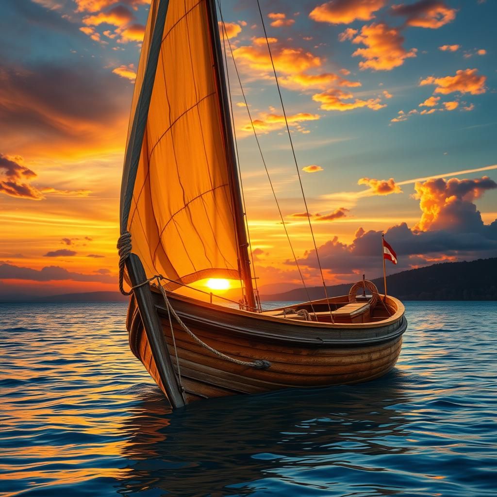 Sailboat at Sunset: Concept Art in Golden Hues