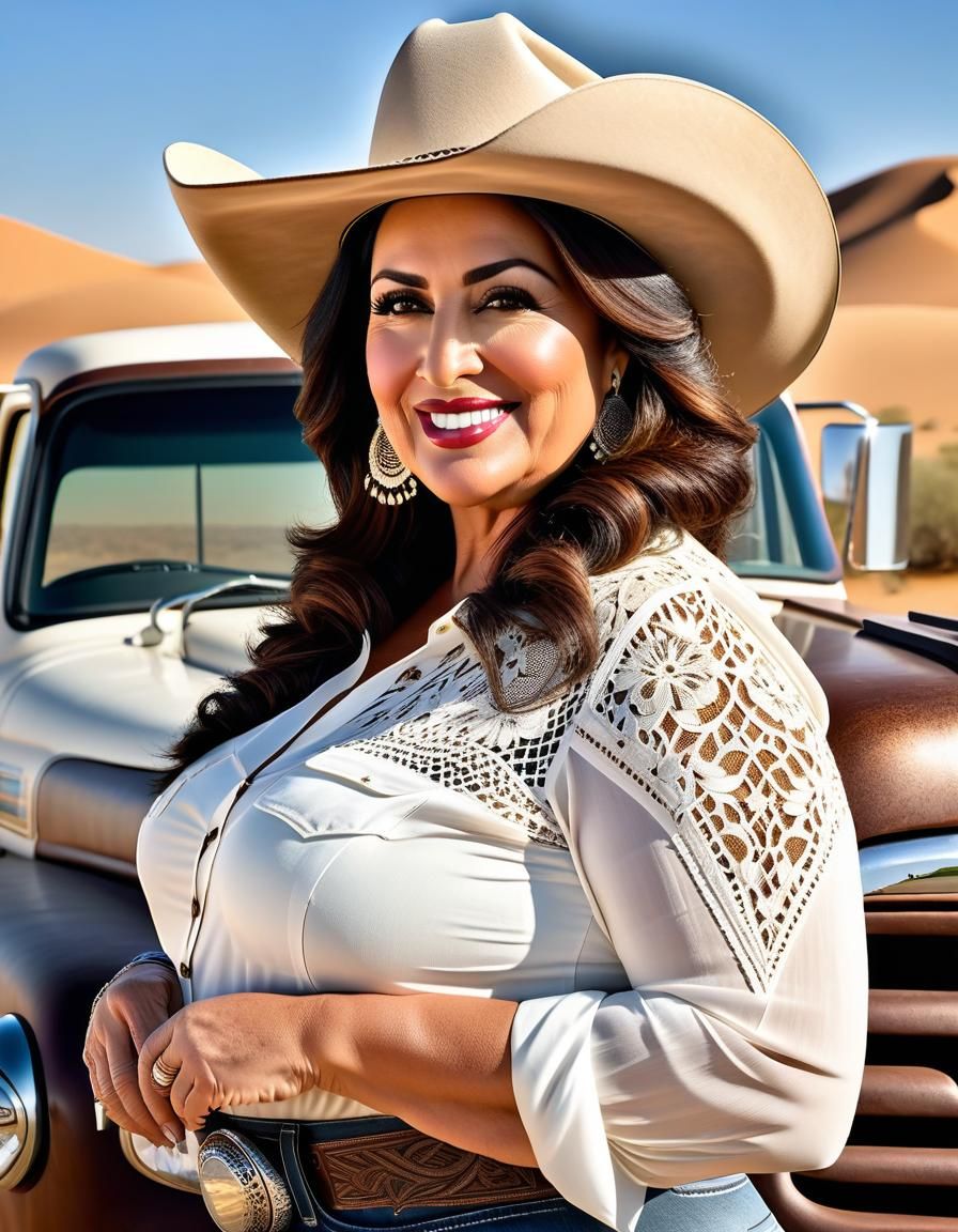 Realistic Portrait of Middle Eastern Woman in Cowboy Outfit