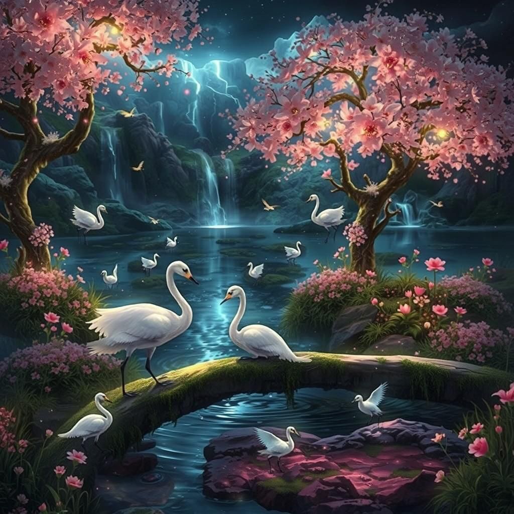 Magical Forest Garden with Sleeping Woman