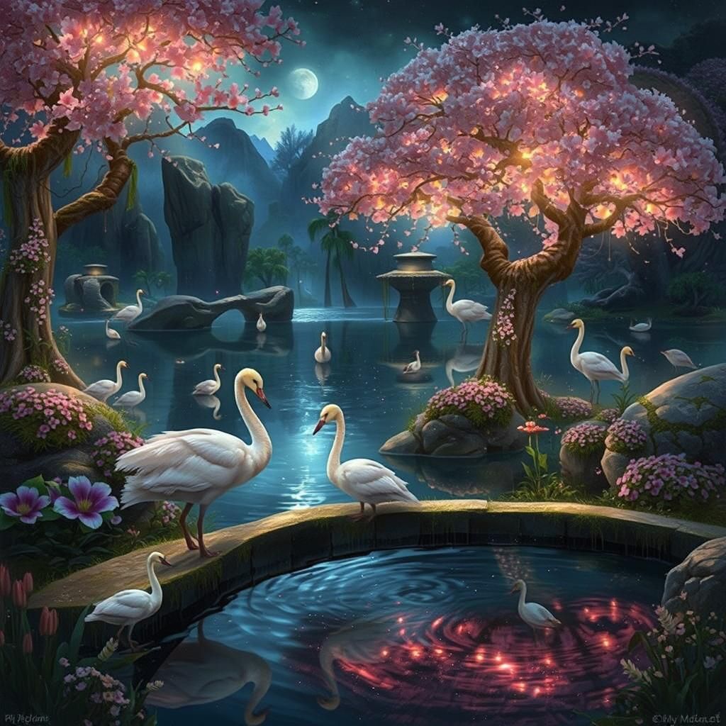 Magical Forest Paradise with Sleeping Woman