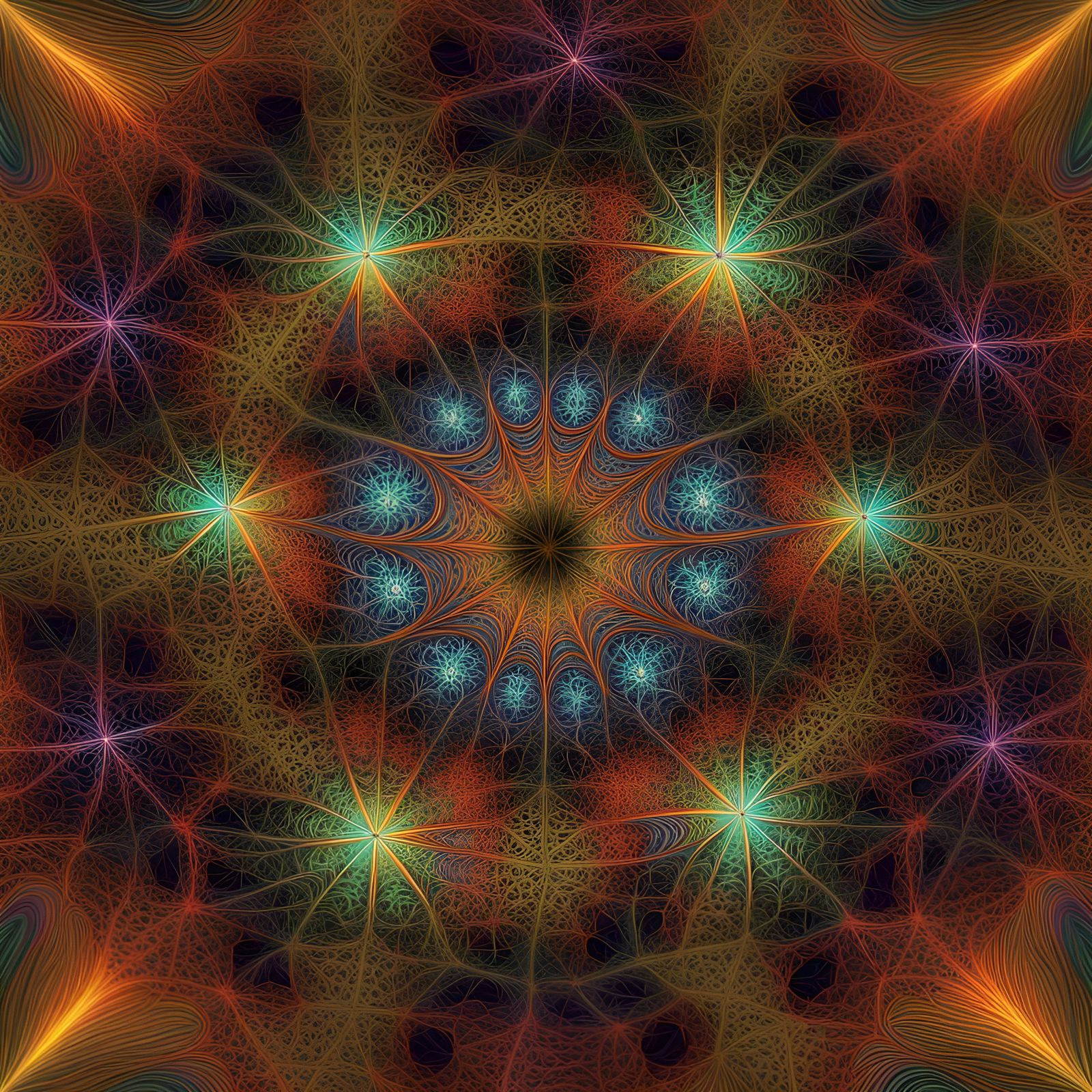 Multicolor Fractal Spiderweb with Central Spider
