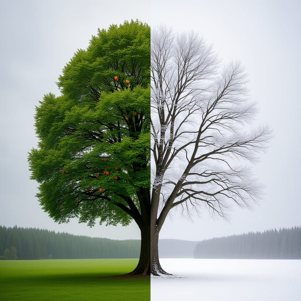 Majestic Tree: Summer and Winter Juxtaposition