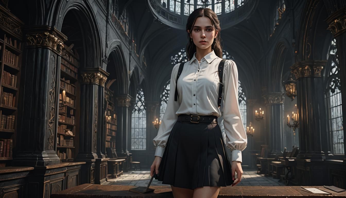 Accountant in Gothic Chamber: Photorealistic Matte Painting