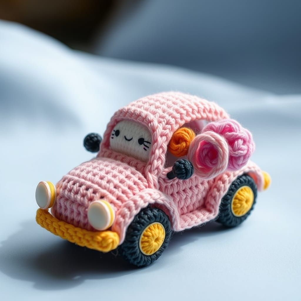 Whimsical Crochet Yarn Car