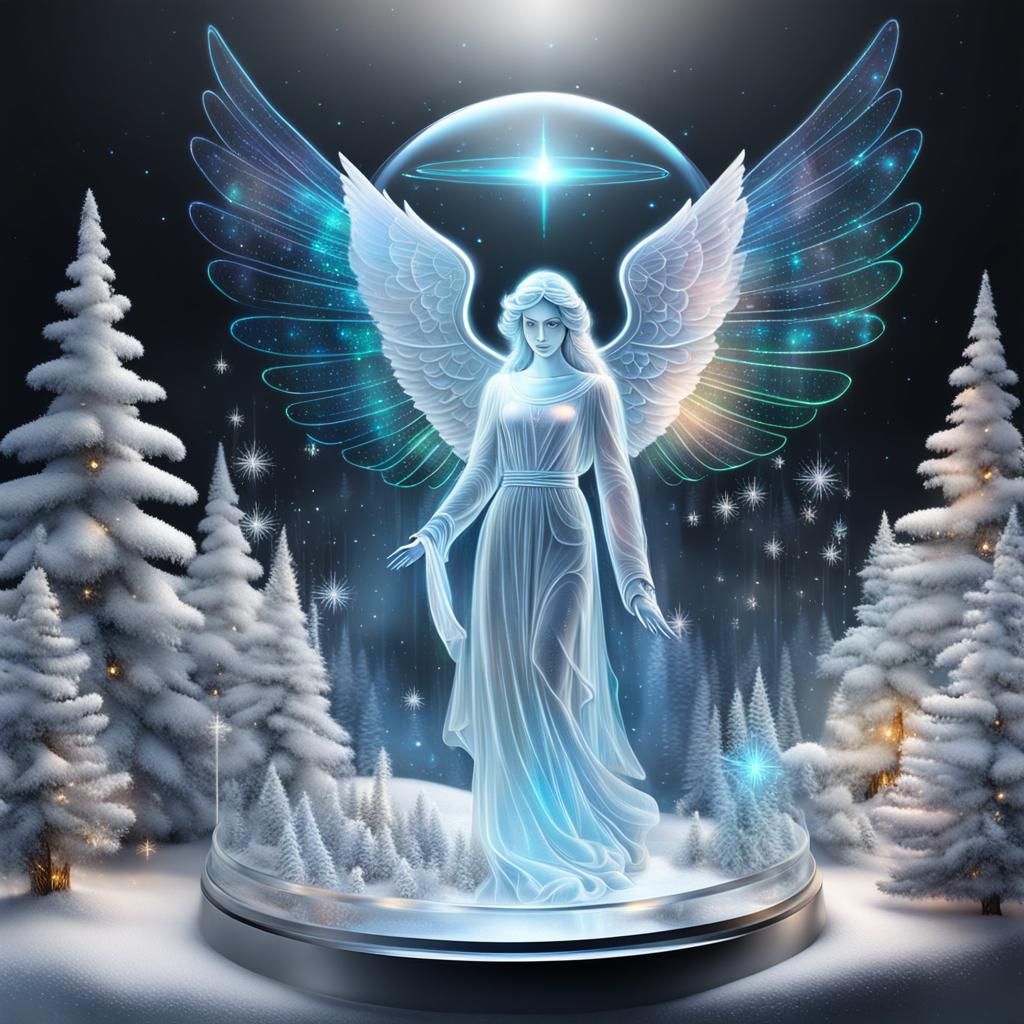 Christmas landscape, holographically present, transparent ho...