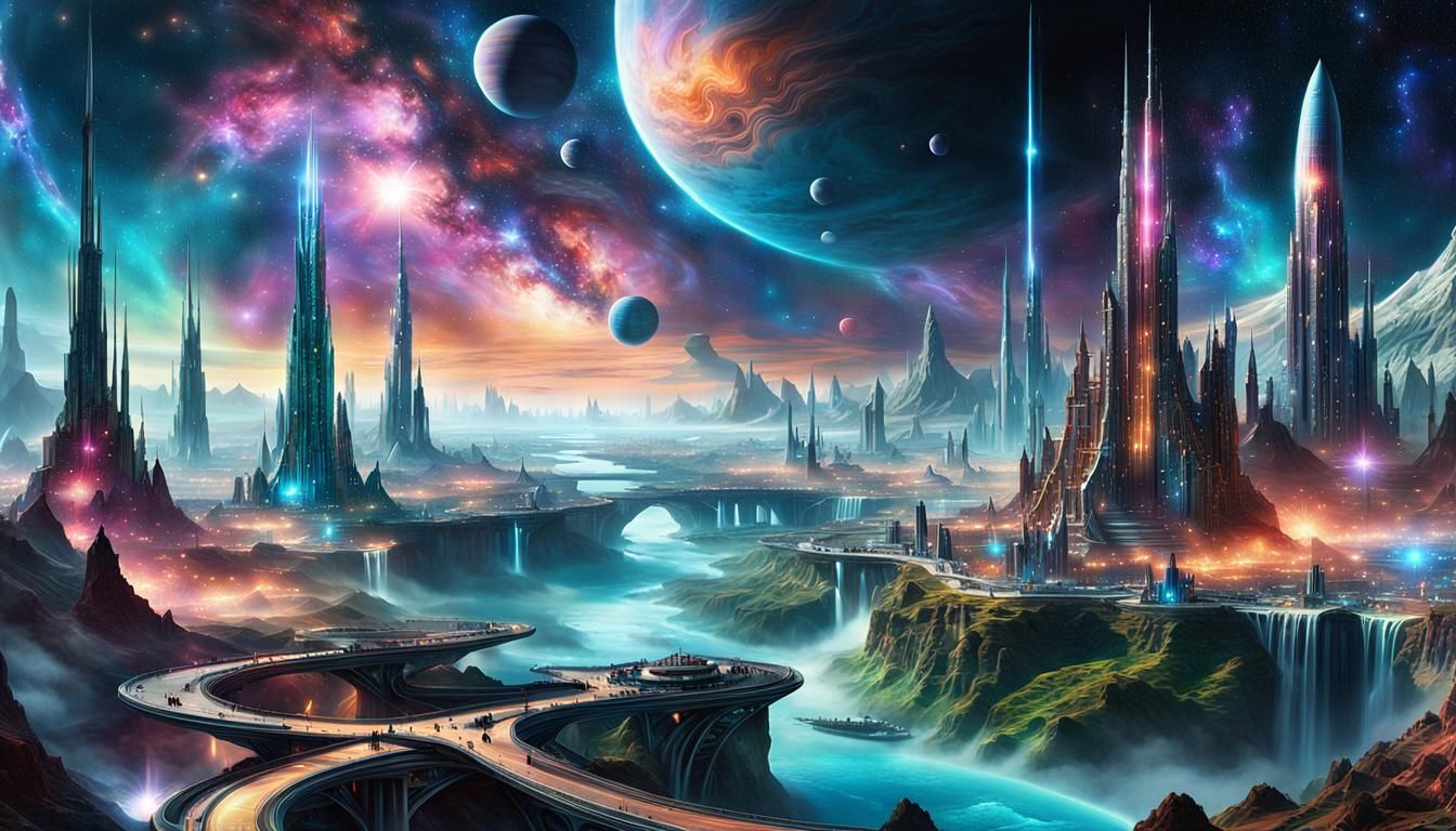 Futuristic Alien City in Mystical Landscape