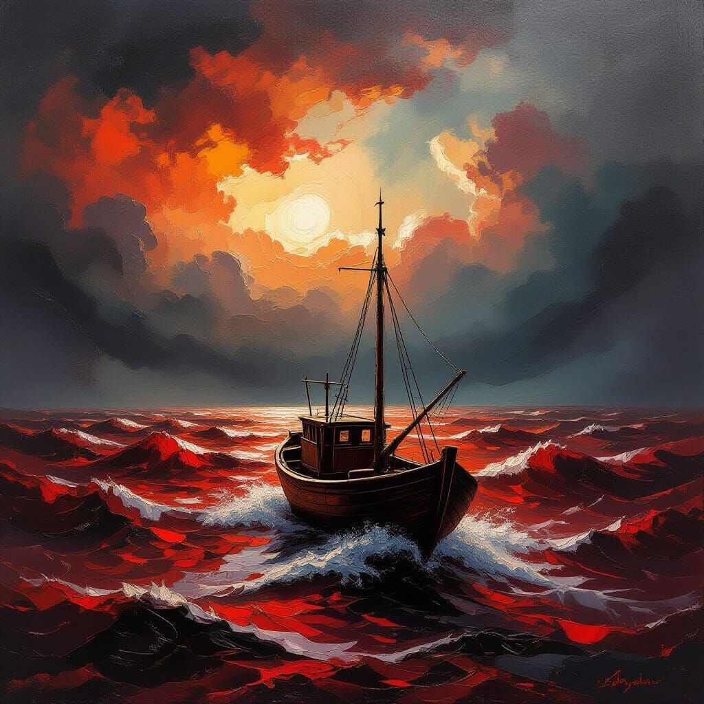 Expressionist Stormy Ocean with Swirling Impasto Strokes