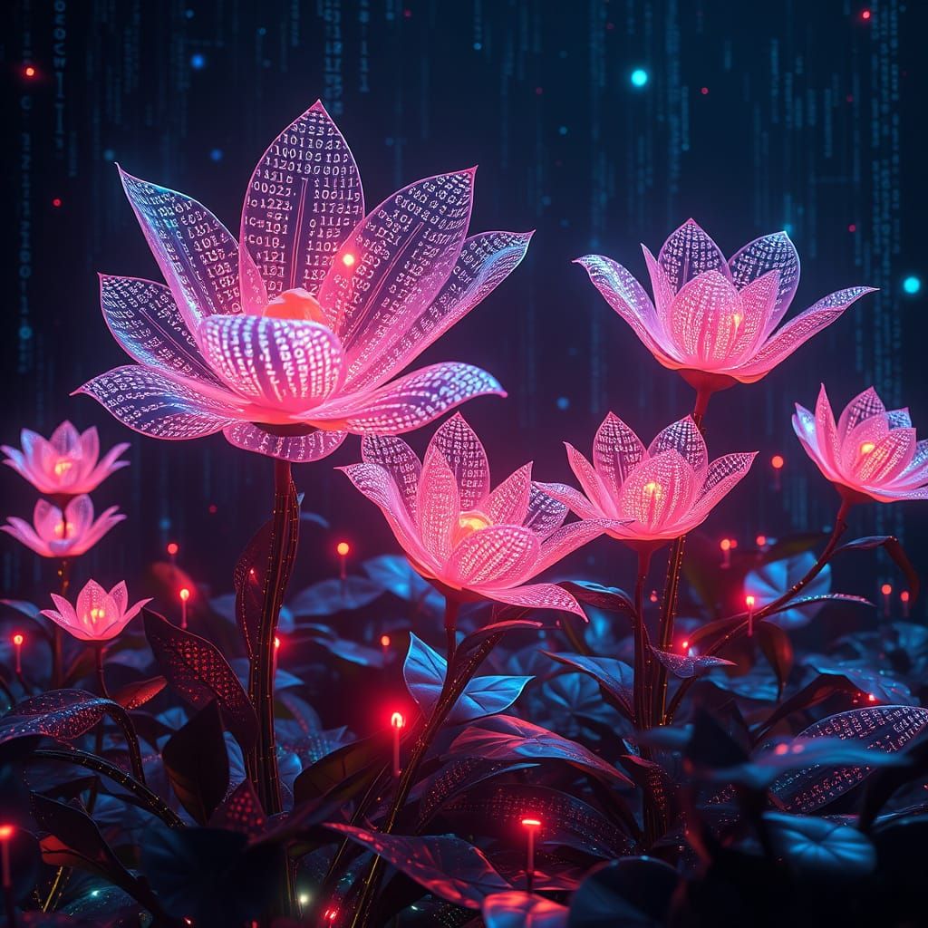 Surreal Digital Garden in Cyberpunk Style