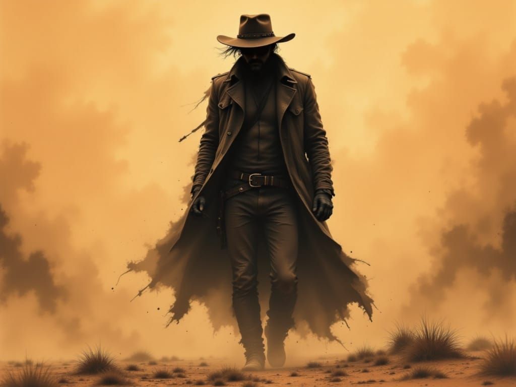 Cowboy in Sun-scorched Western Landscape