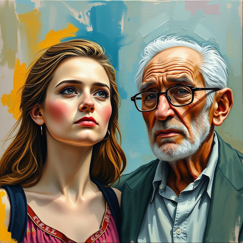 Contemplative Couple in Gouache Impasto Style