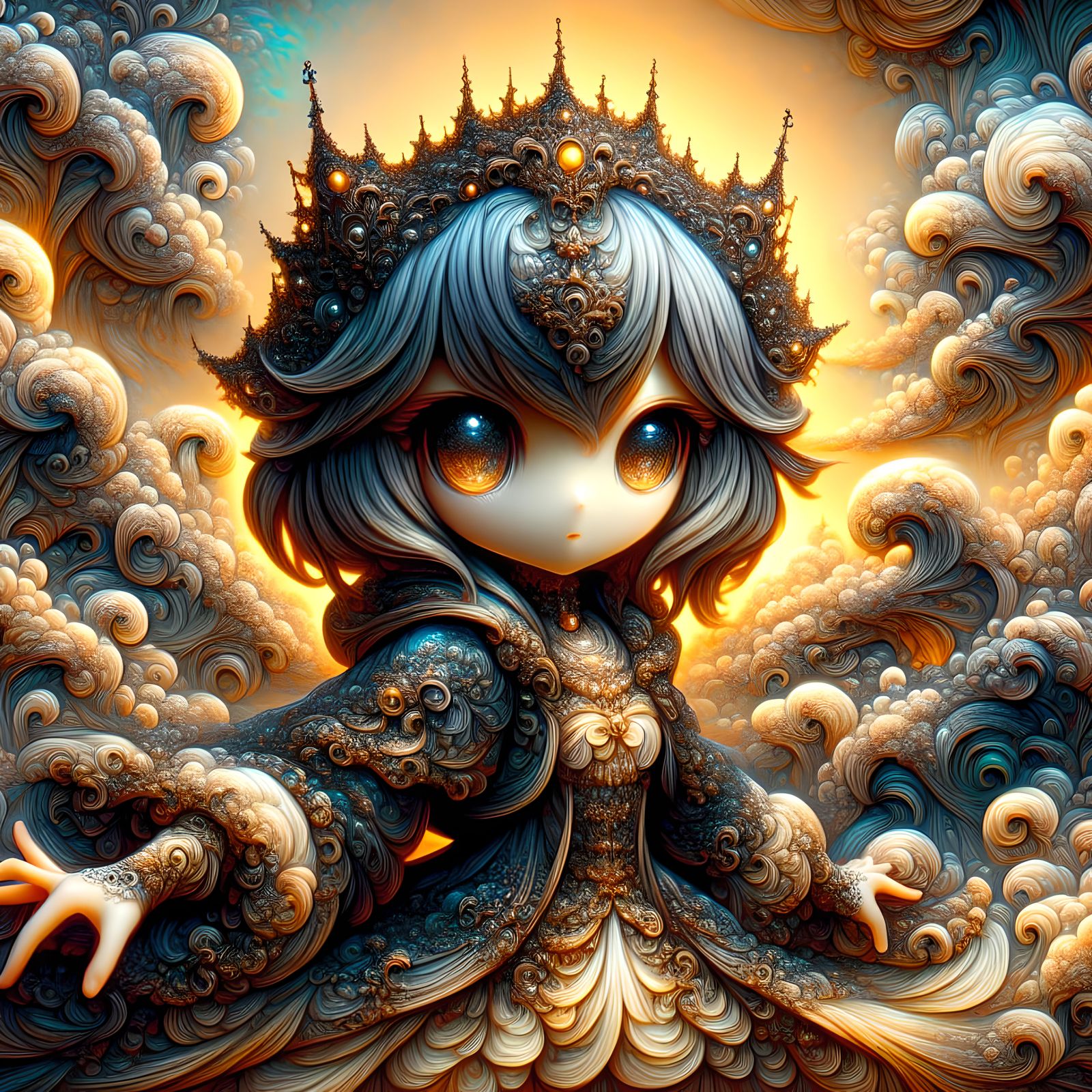 Hallucinatory Baroque Sky with Chibi Character