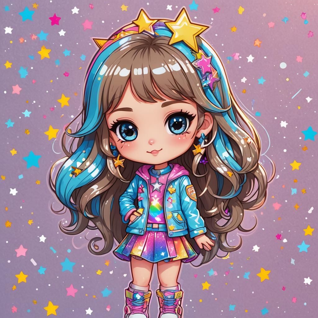 Kawaii Rockstar Girl in Pastel Hues