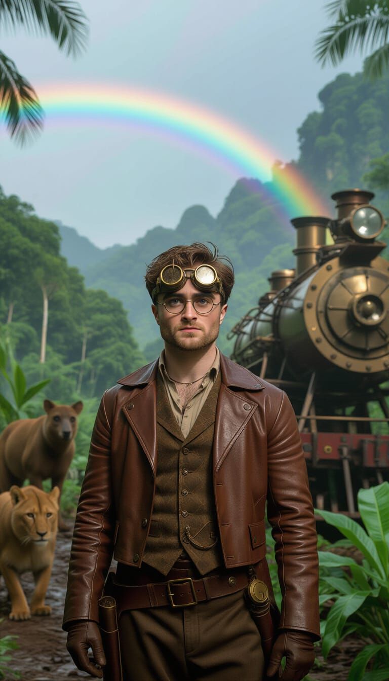 Steampunk Explorer in Rainforest, Inspired by Concept Art