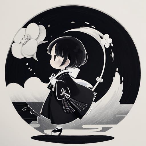 Elegant Geisha in Monochrome Ink Art