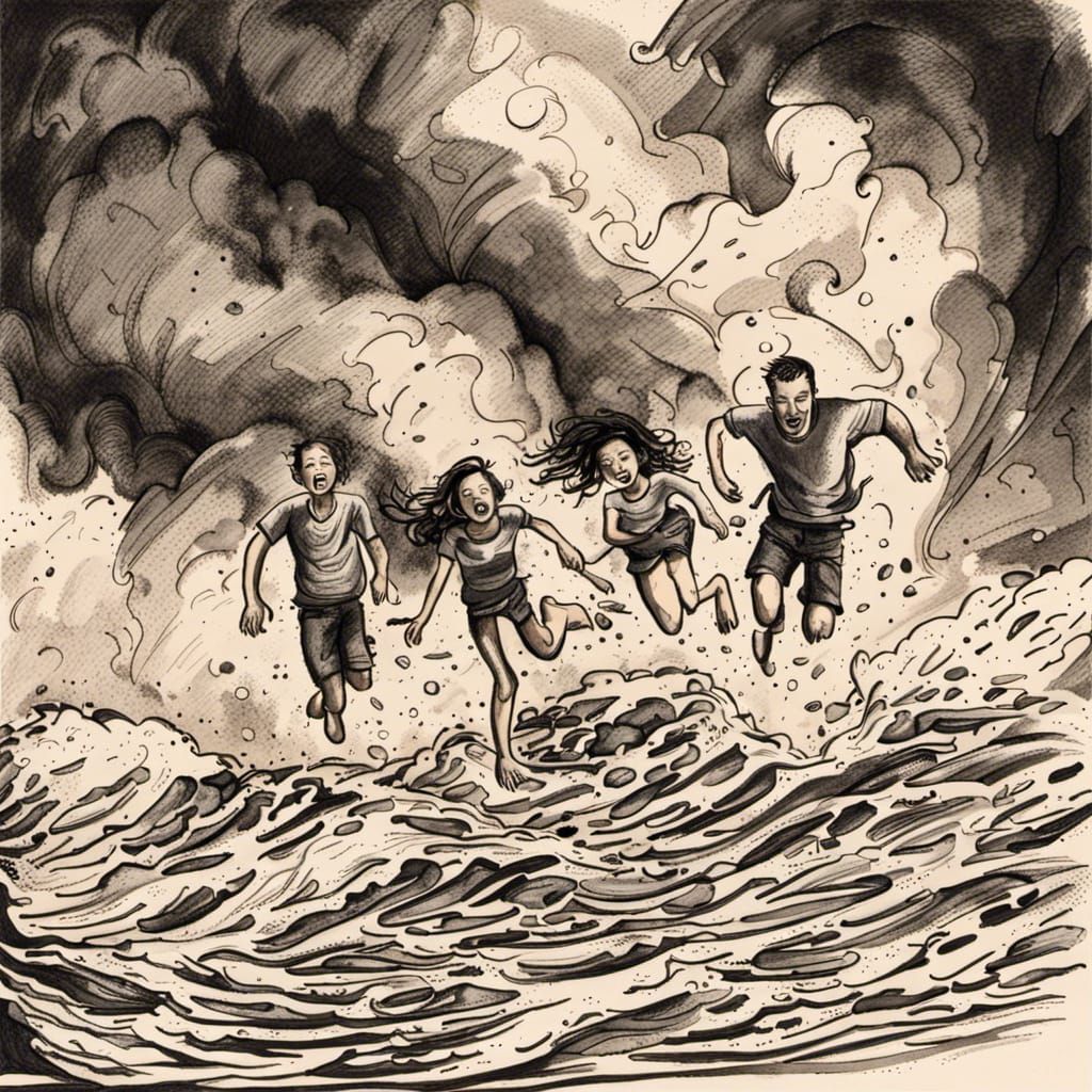 Family Escapes Maui Wildfire: Pen and Ink Tragedy