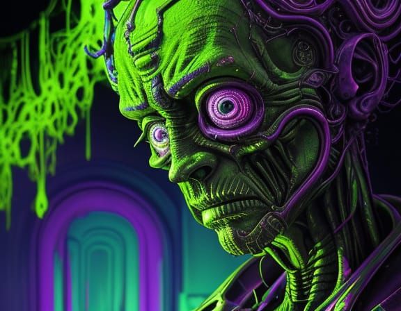 Alien in Garish Room, Surreal Digital Painting