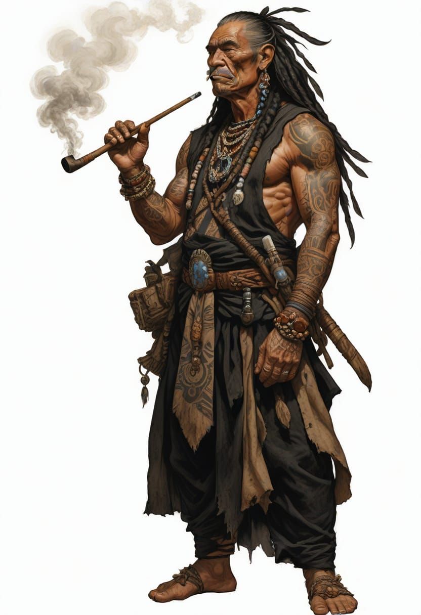 Polynesian Chieftain in Ragged Clothes Illustration