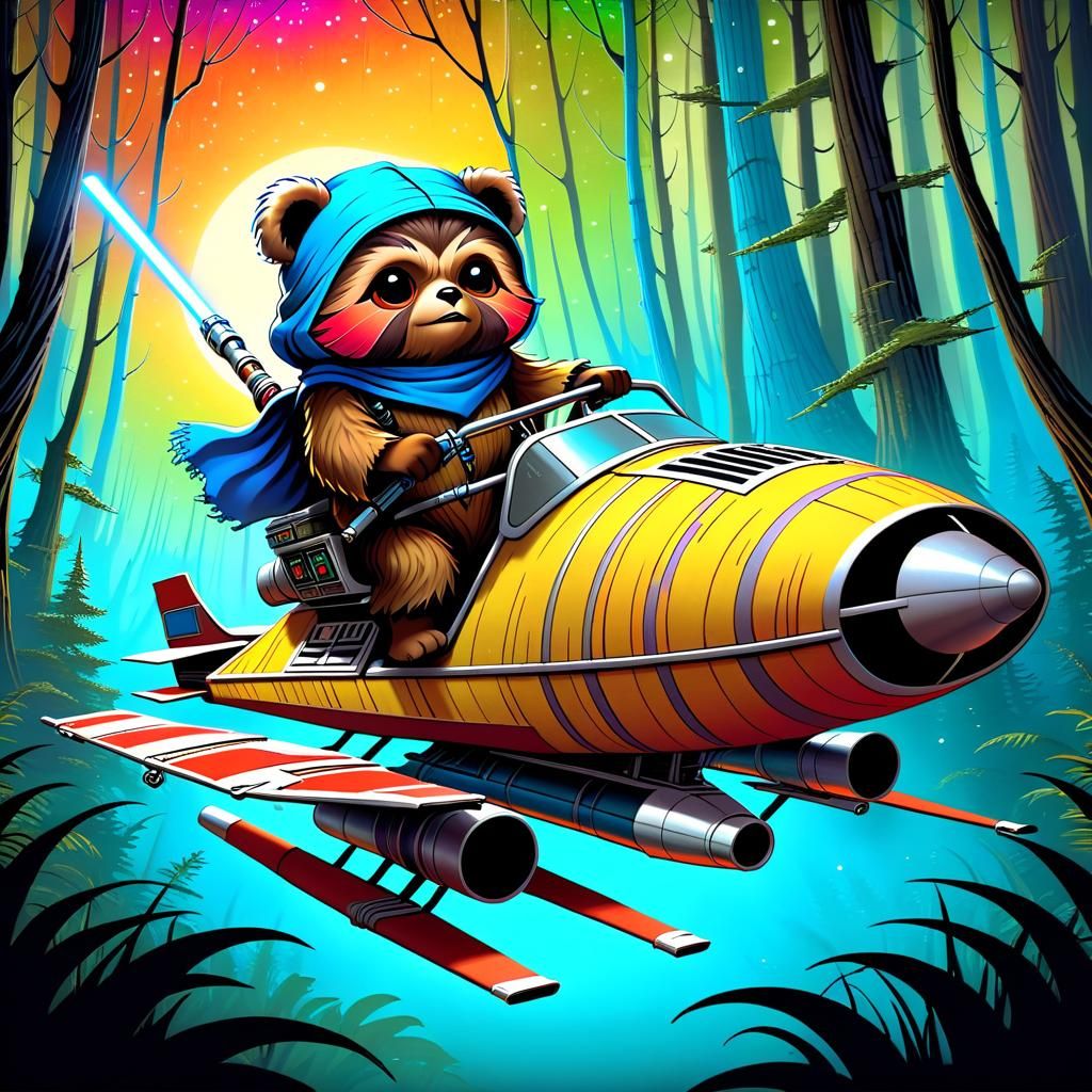 Ewok Podracer in Digital Art Style