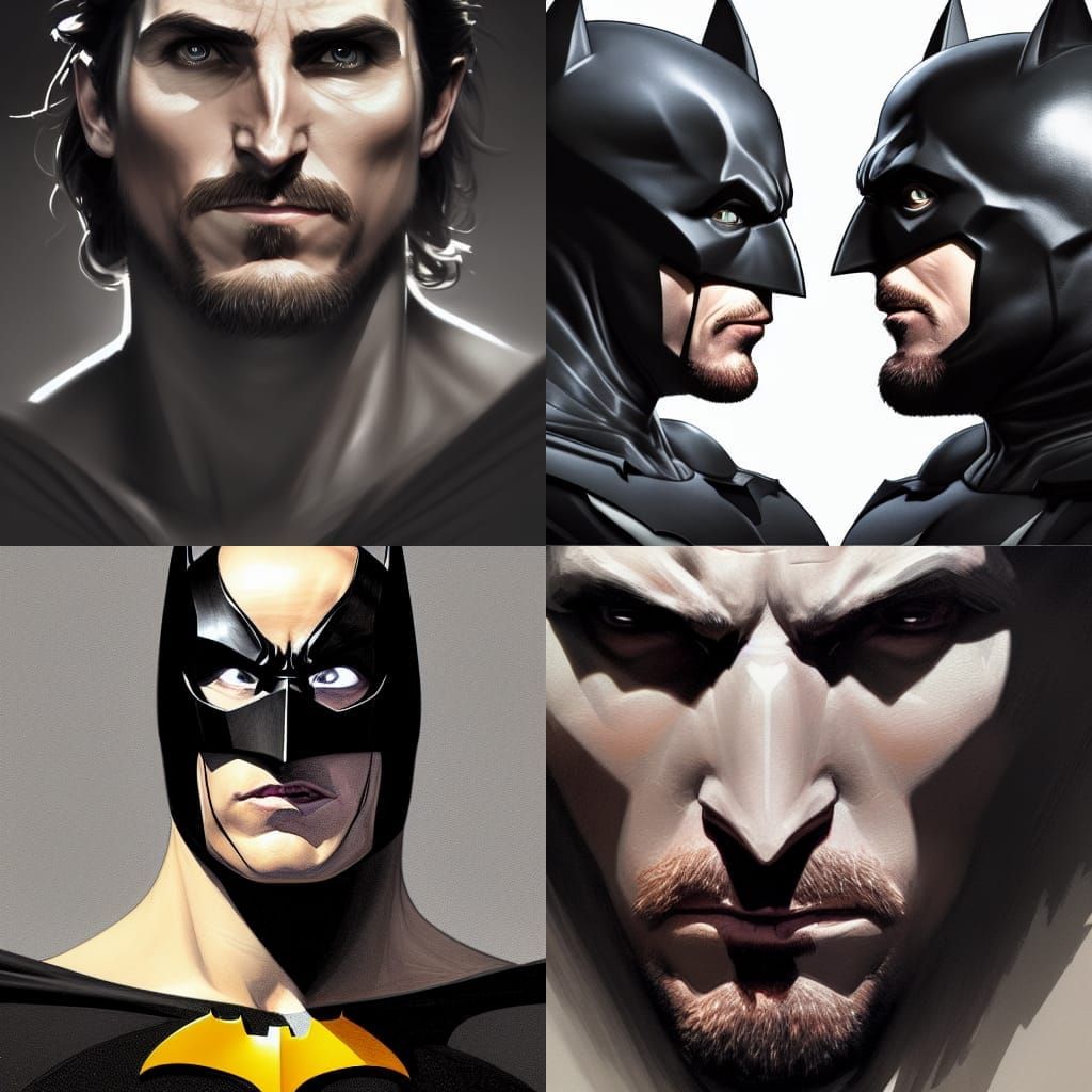 Batman Portrait by Rutkowski, Artgerm, and Mucha
