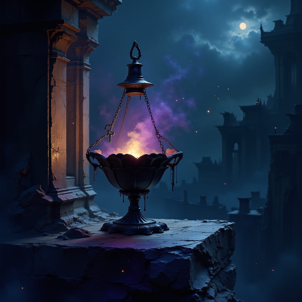 Demon Lamp in Dark Void: Baroque-Inspired Tenebrism