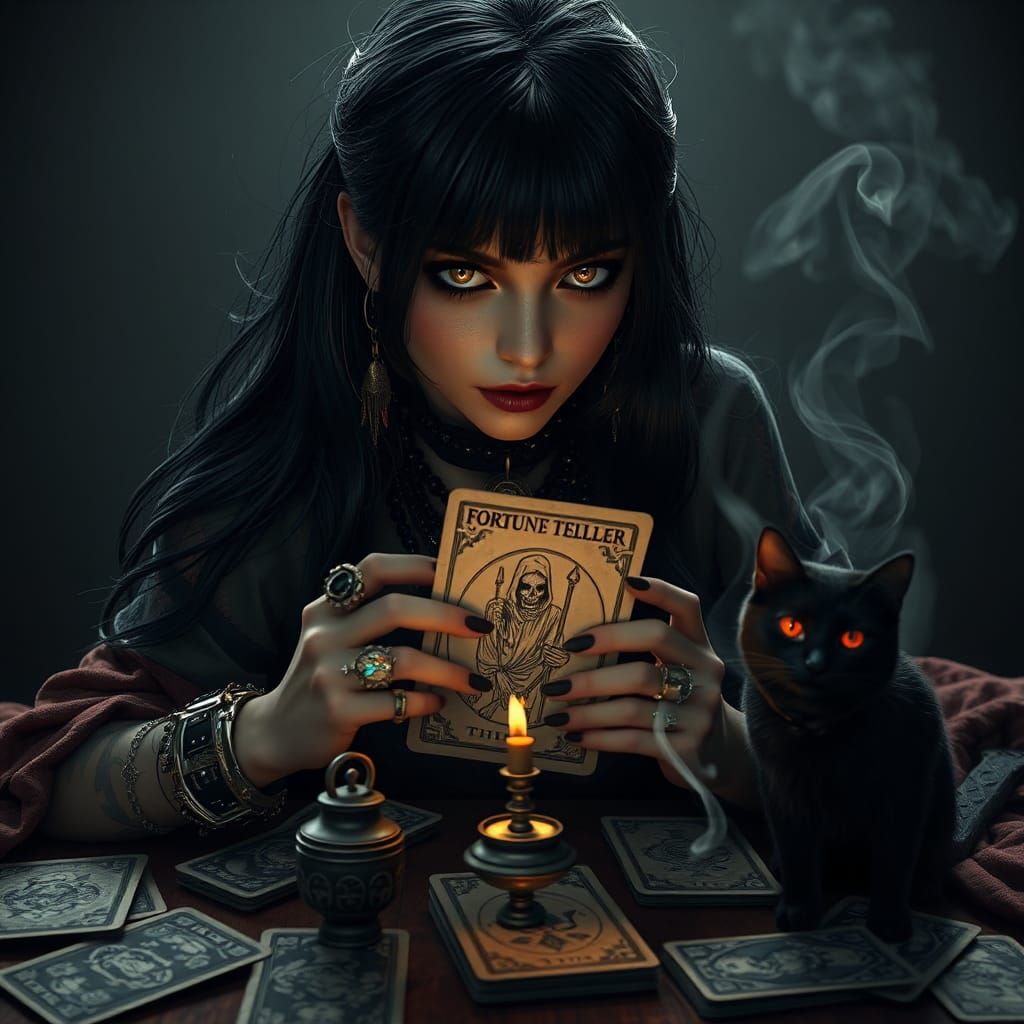 Mysterious Fortune Teller with Tarot Card in Matte Painting ...