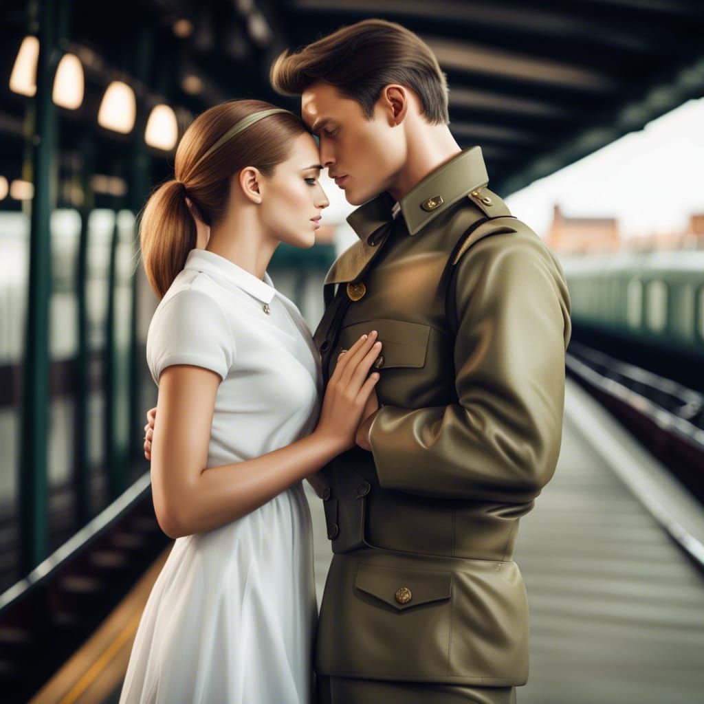 Farewell Kiss on a Train Platform