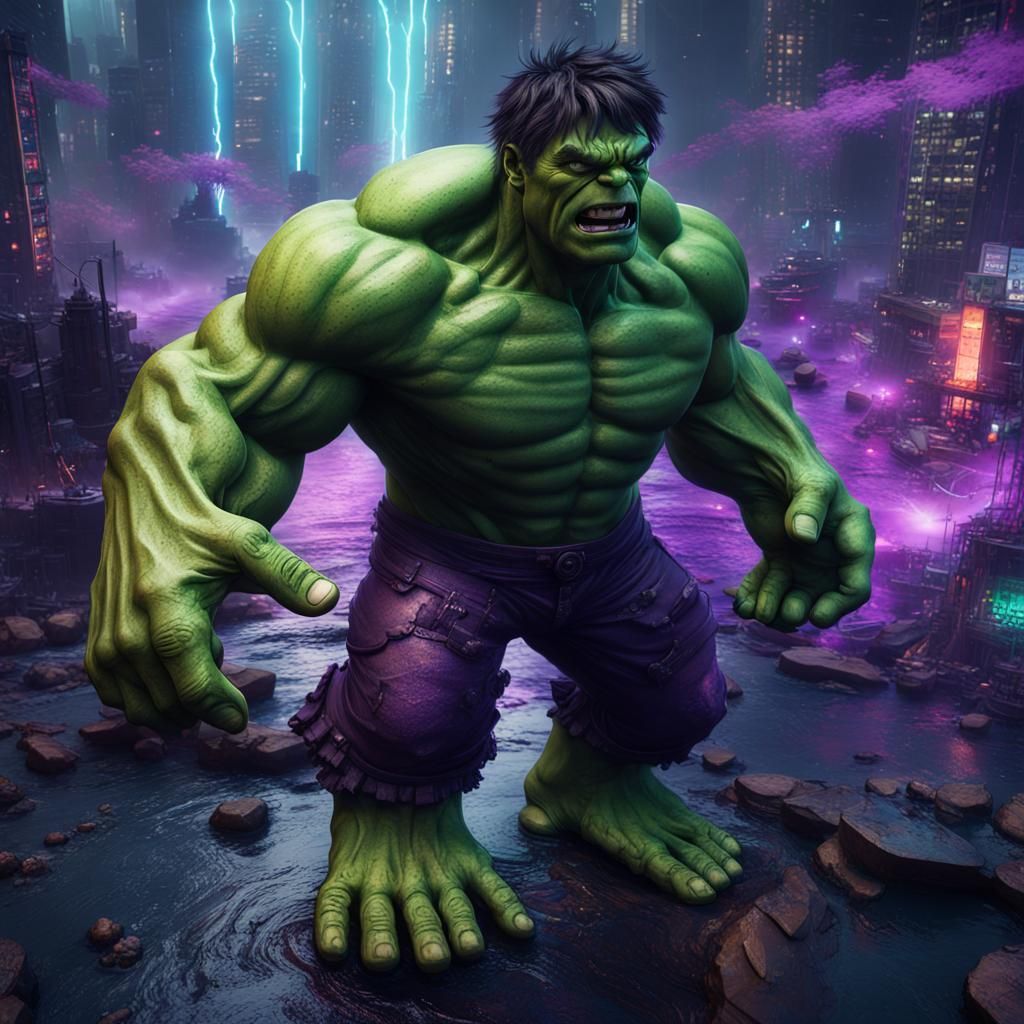 Cyberpunk Hulk Aerial View in 4K