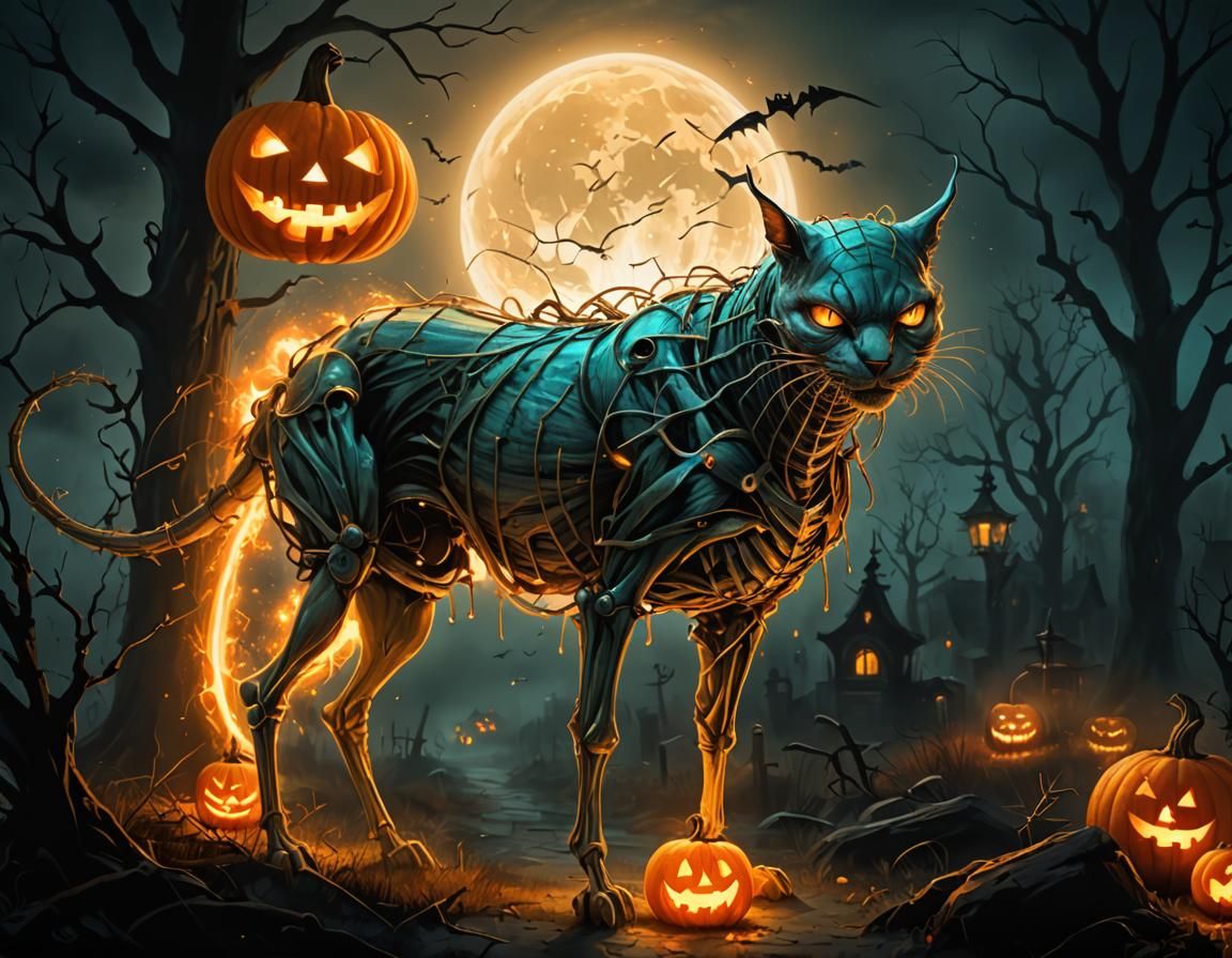 Mystical Halloween Scene with Ghosts and Lanterns