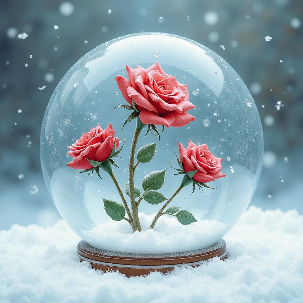 Red Roses in Crystal Snow Globe