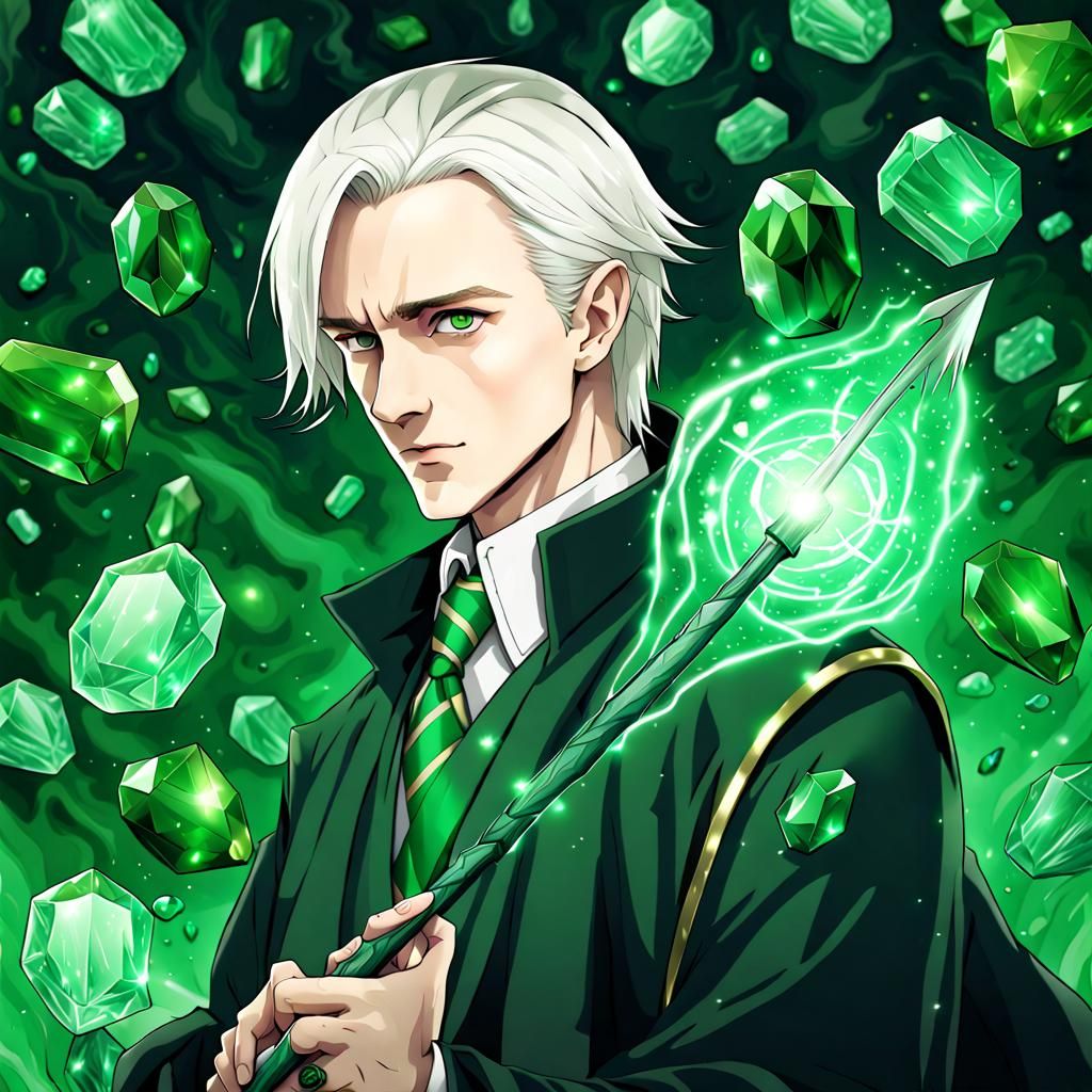 Draco Malfoy Anime Wizard with Green Magic