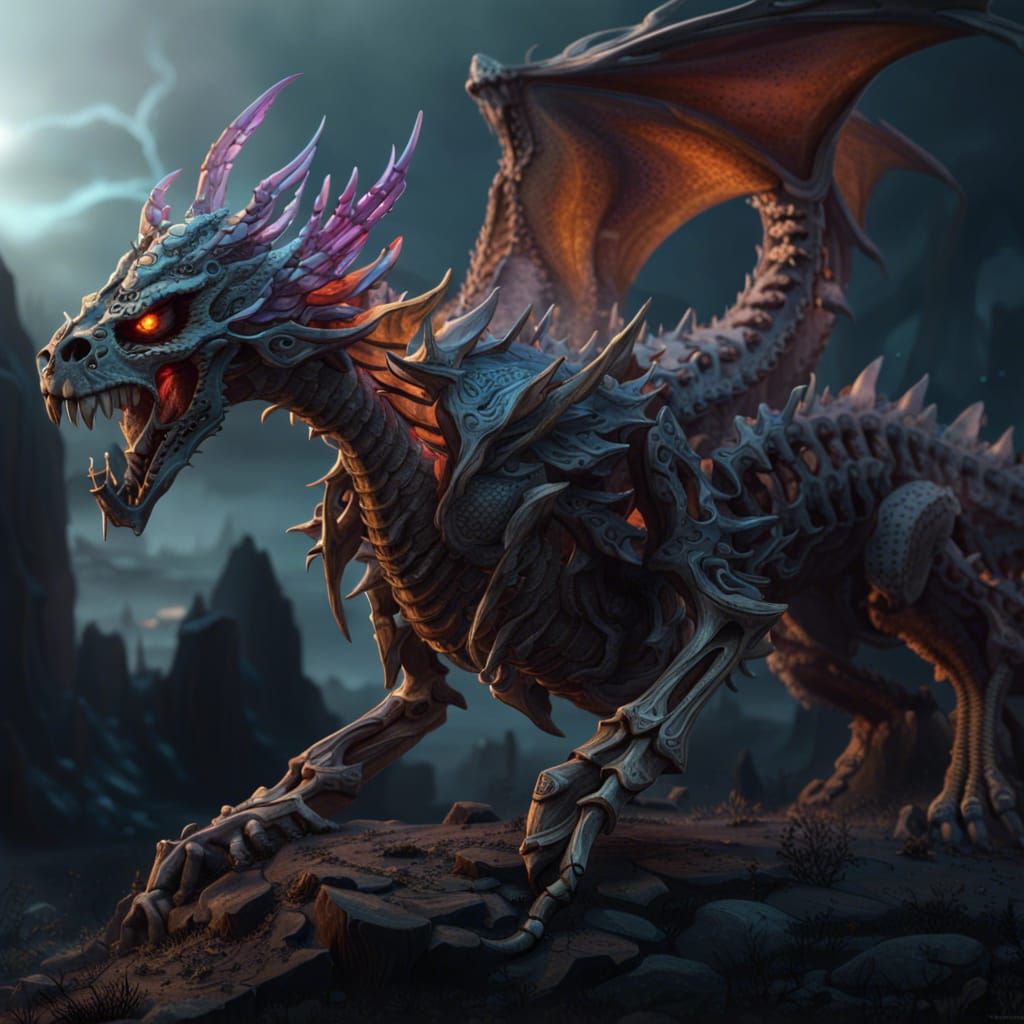 Detailed Skeleton Dragon Matte Painting