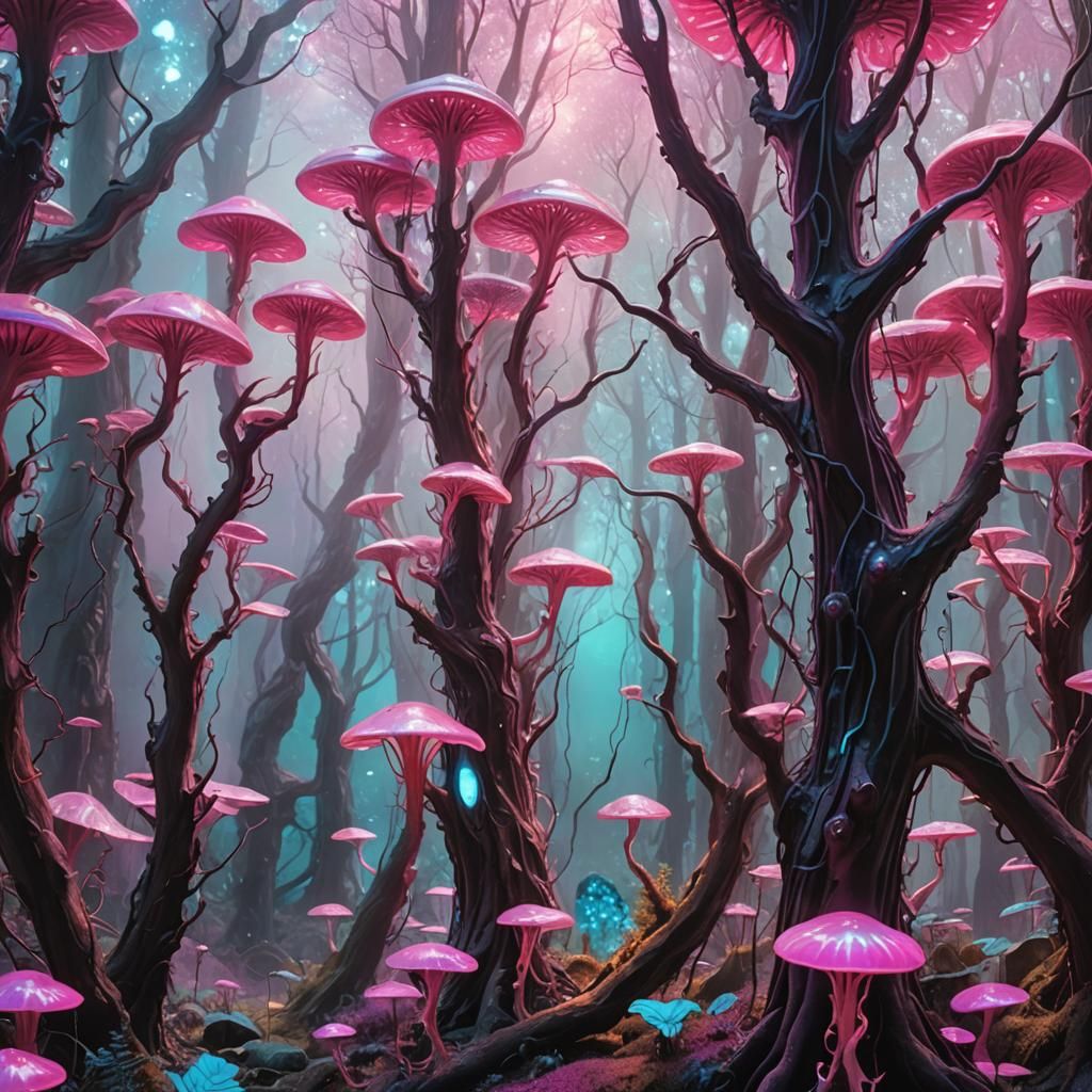 magical sci-fi alien fantasy blood+red+waterfalls in iridesc...