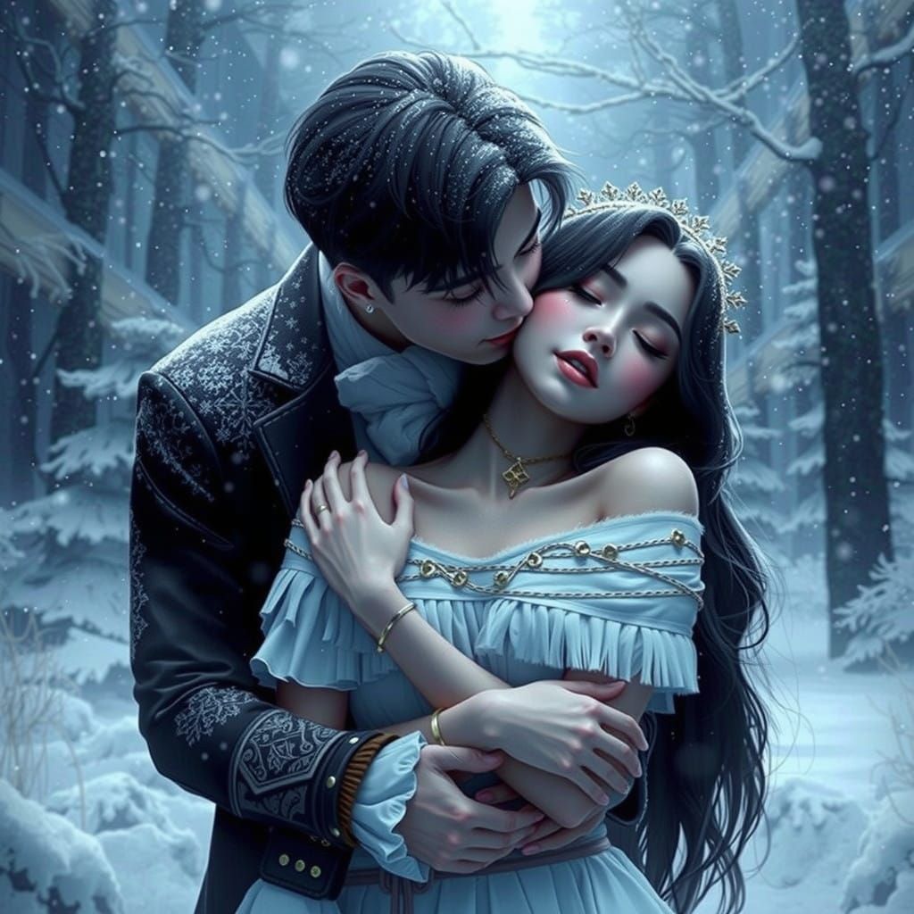 Romantic Winter Scene in Anime-Inspired 3D Art