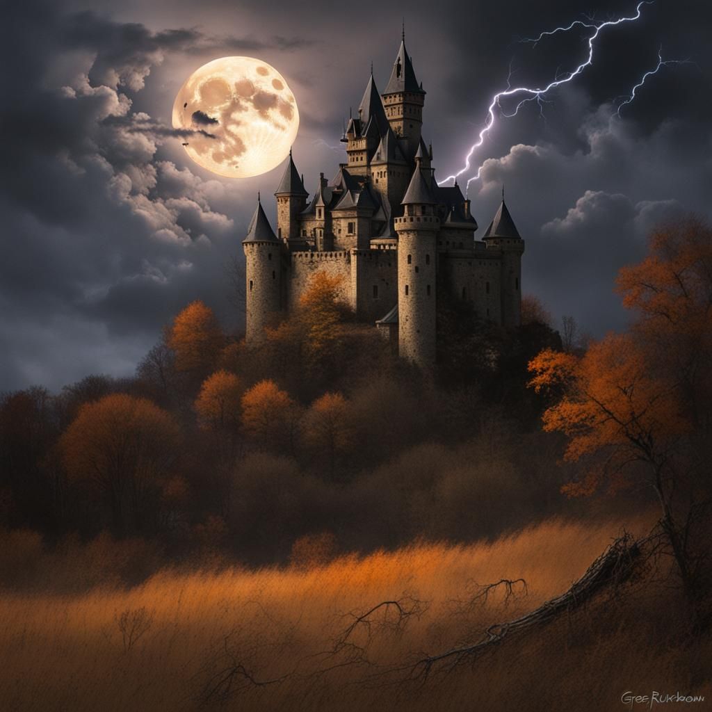 Haunted Castle Under a Sinister Harvest Moon