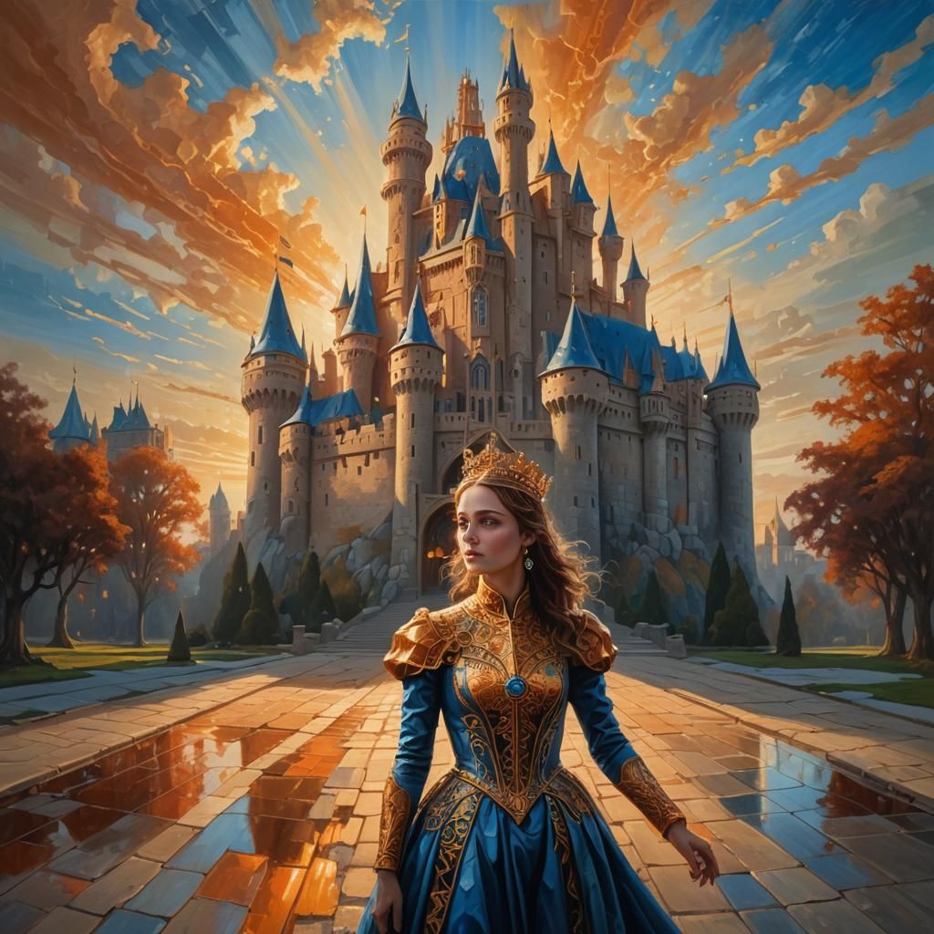 Regal Figure Before a Castle in Surrealist Style