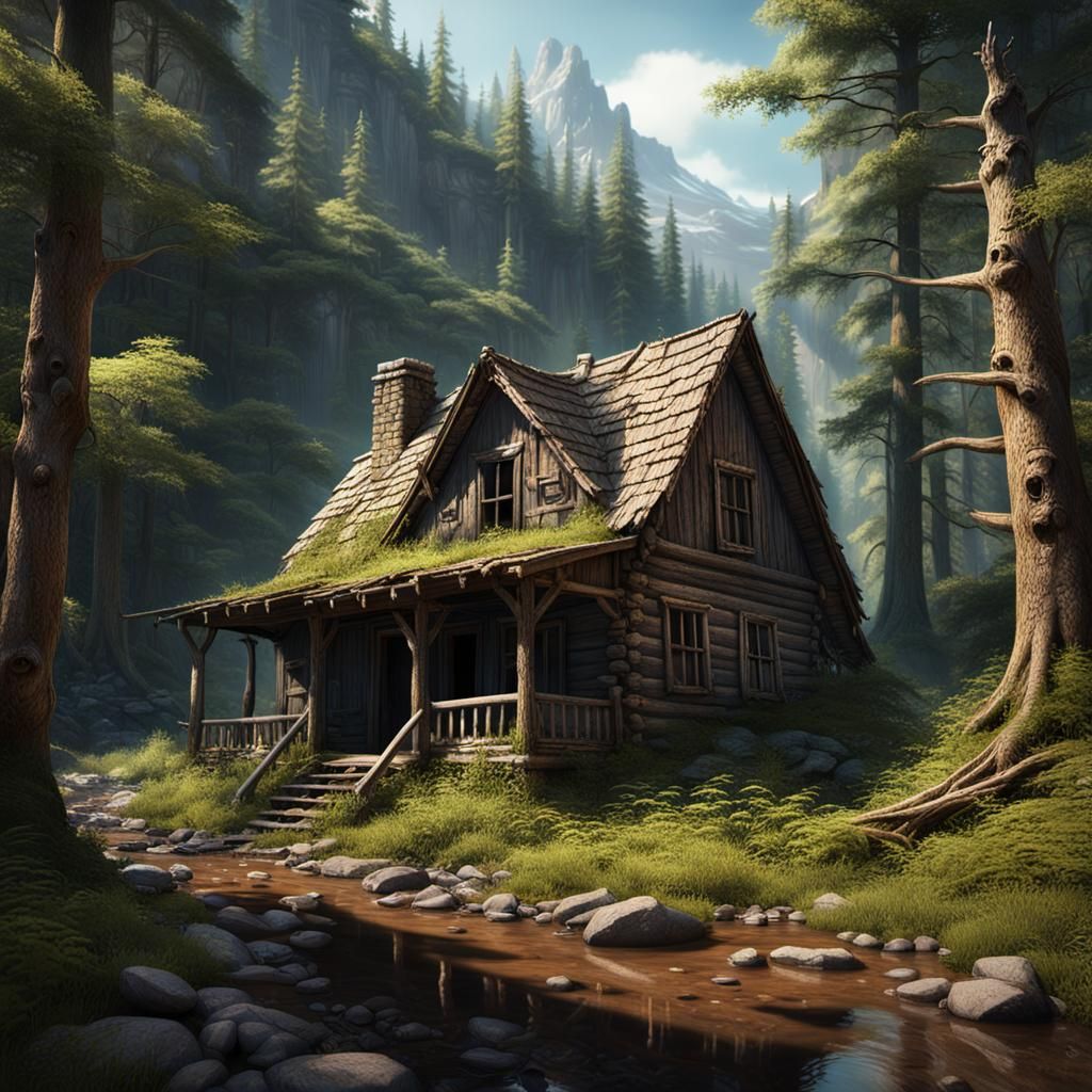 Dilapidated Cabin in Dying Forest: Matte Painting