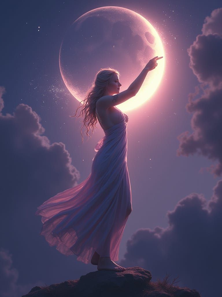 Goddess Diana Rises with Luna's Light in Regal Splendor