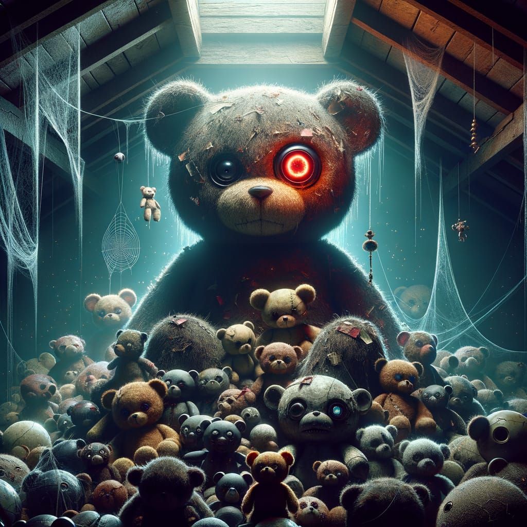 Sinister Teddy Bear with Gem Eye in Dark Fantasy Loft
