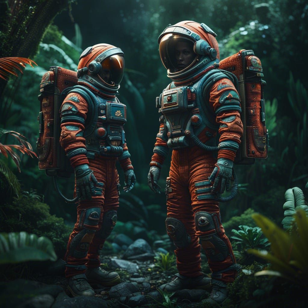 Mayan Astronaut Jungle Exploration: Detailed Concept Art
