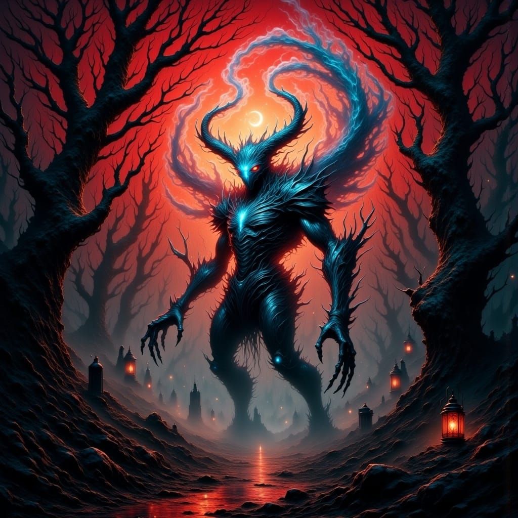 Ethereal Demon in Dark Fantasy Landscape