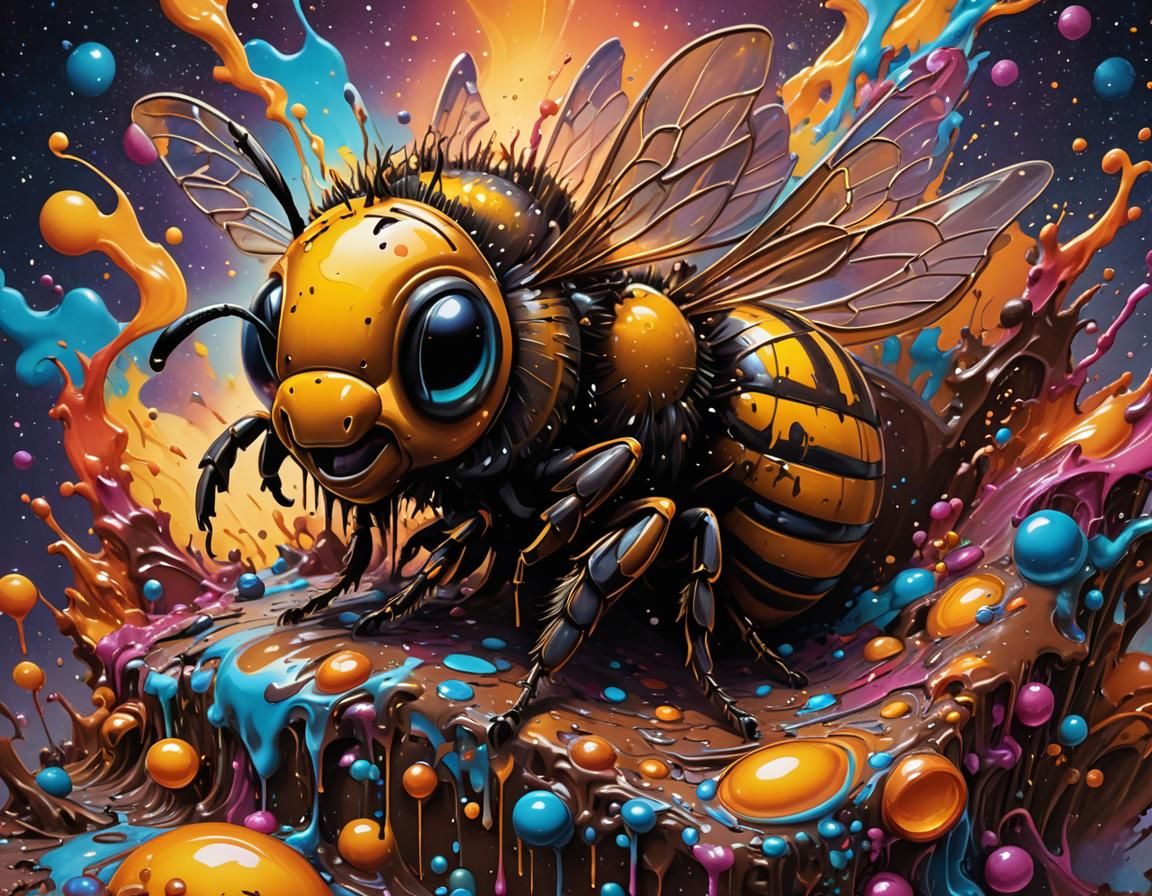 Bee Enjoys Chocolate in Graffiti Street Art