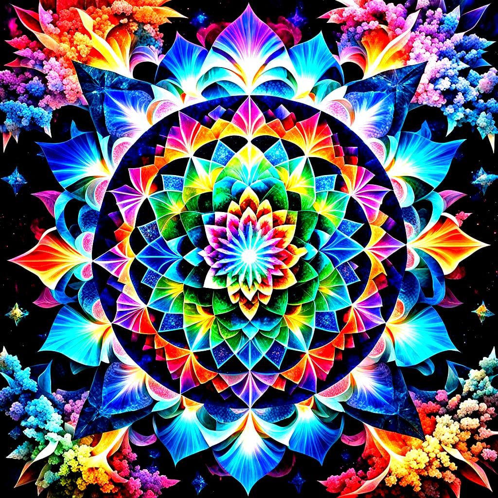 Iridescent Volcano Landscape in Geometric Abstract Style