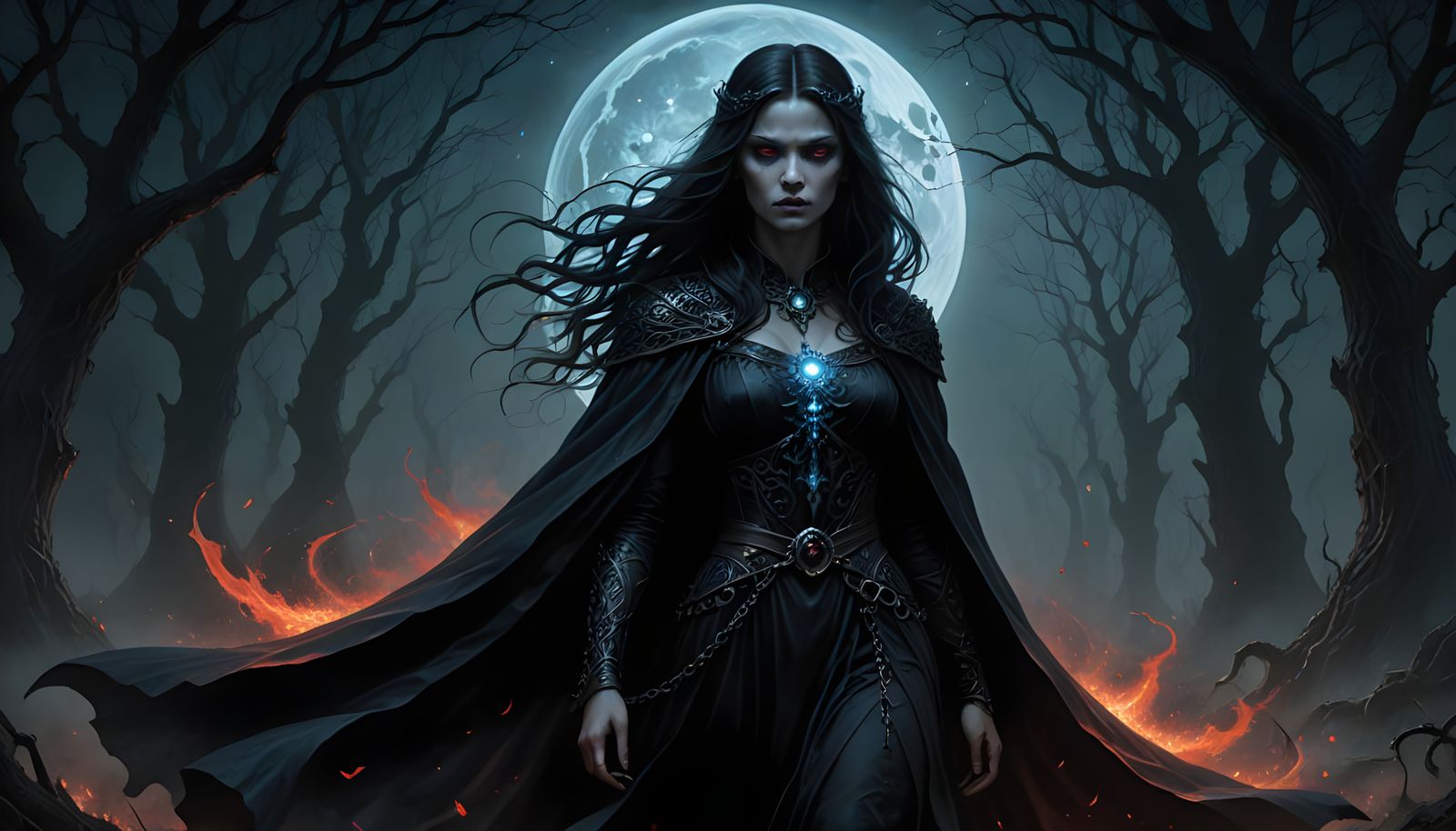 Dark Goddess Amidst Shadows and Starlight