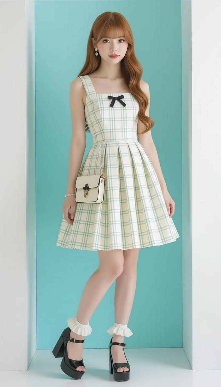 Japanese Woman in Retro Dress on Takeshita Street