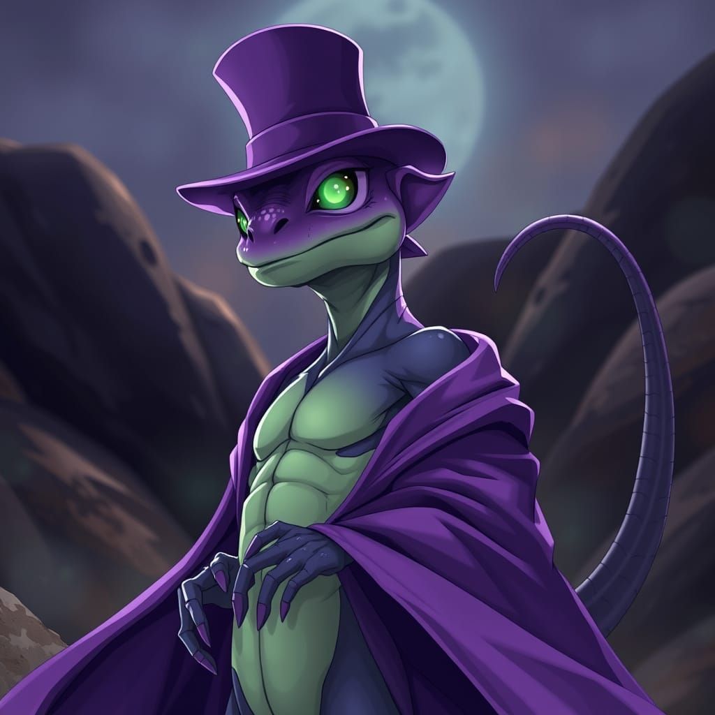 Purple Lizardman in Cloak, Studio Trigger Anime Style